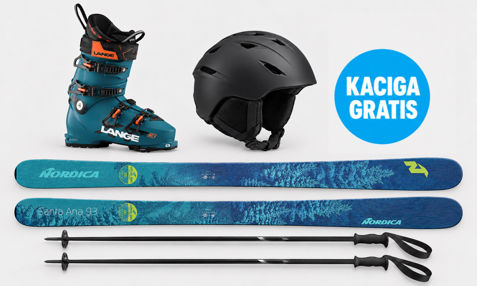 Freeride ski komplet — skije, pancerice i štapovi